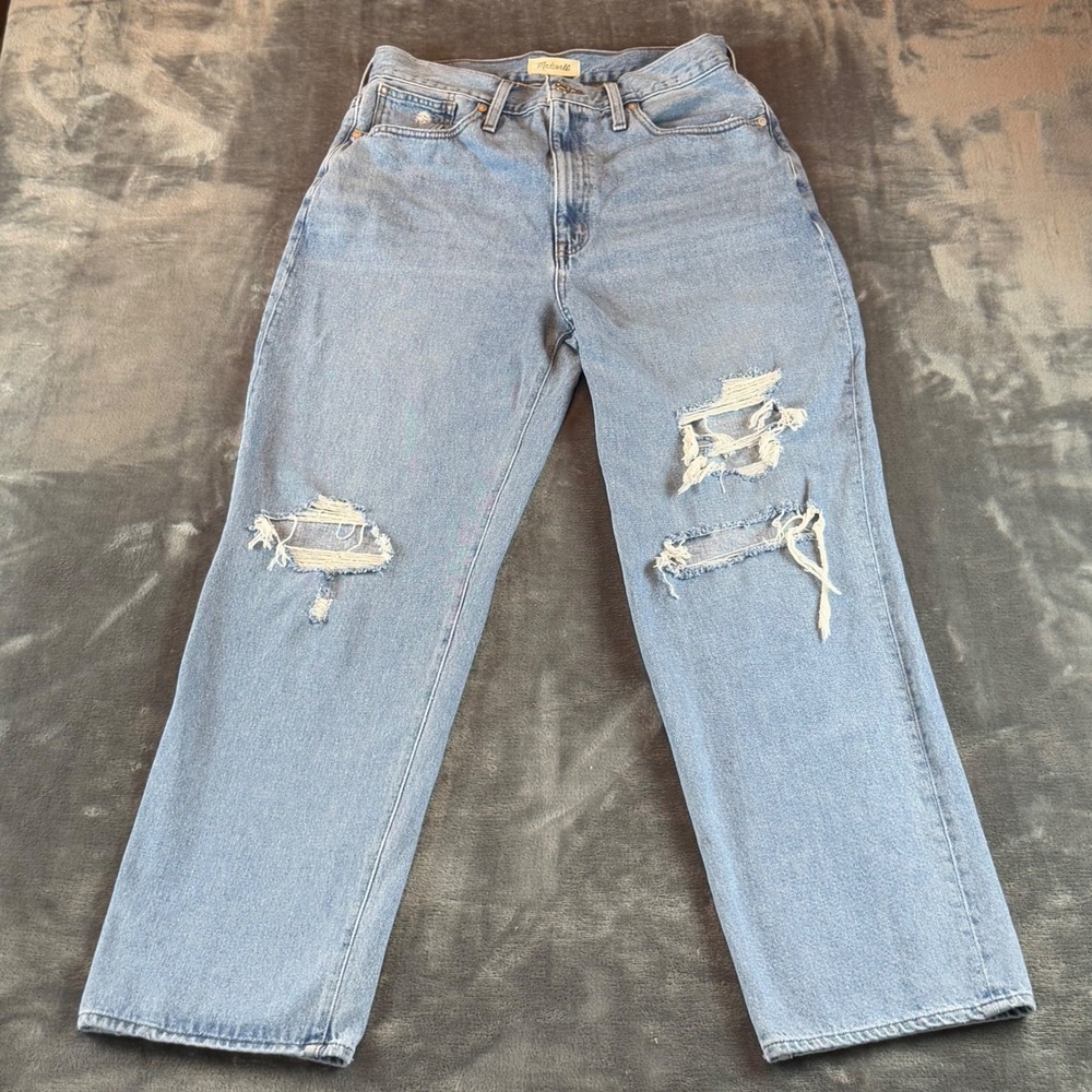 Madewell Baggy Straight Jeans Light Wash Distressed‎ Denim Womens 30 High Rise